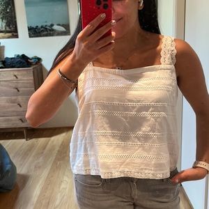 NWT Topshop white tank top with lace design, back buttons - size US10